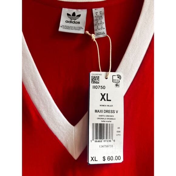 New Adidas Originals Adicolor 3-Stripes V-Neck Maxi Dress - Size XL - Picture 9 of 15